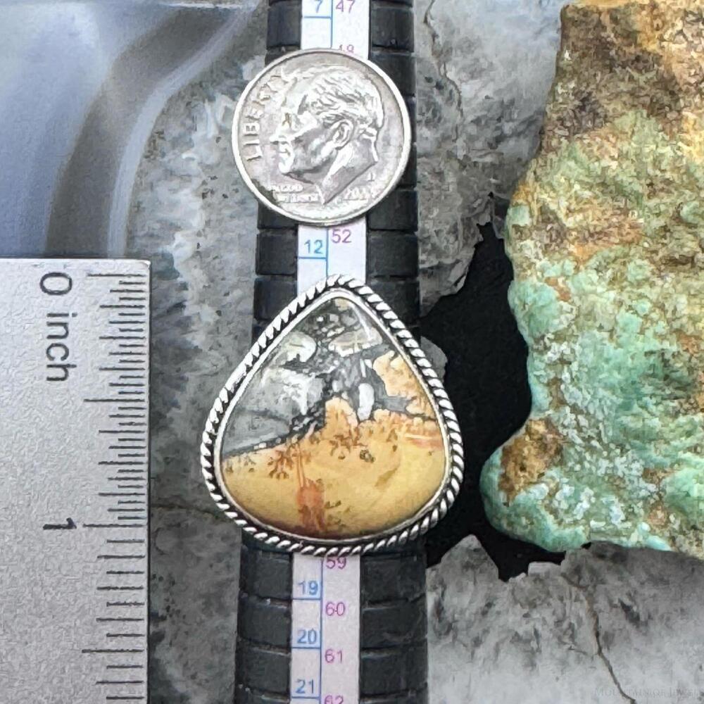 Sterling Southwestern Style Wide Teardrop Maligano Jasper Ring S 7.75 For Women - Picture 9 of 10